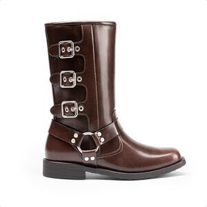 New! Girls Size 3 Mid Calf Boots Side Zipper Riding Boots in Dark Brown